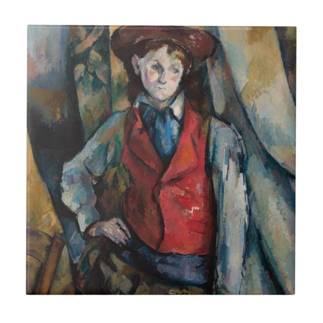 Paul Cezanne - Junge mit roter Weste Fliese (Vorderseite)