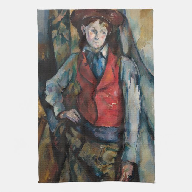 Paul Cezanne - Junge mit roter Weste Geschirrtuch (Vertikal)