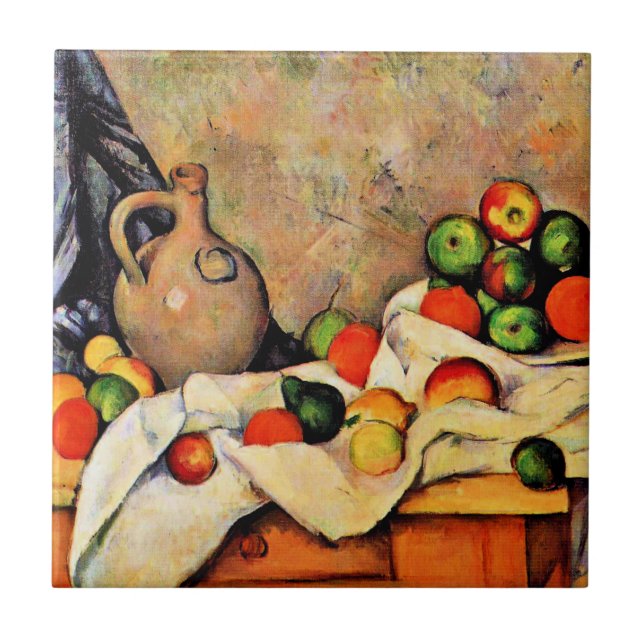 Paul Cezanne Malerei, Vorhang, Jug und Obst Fliese (Vorderseite)
