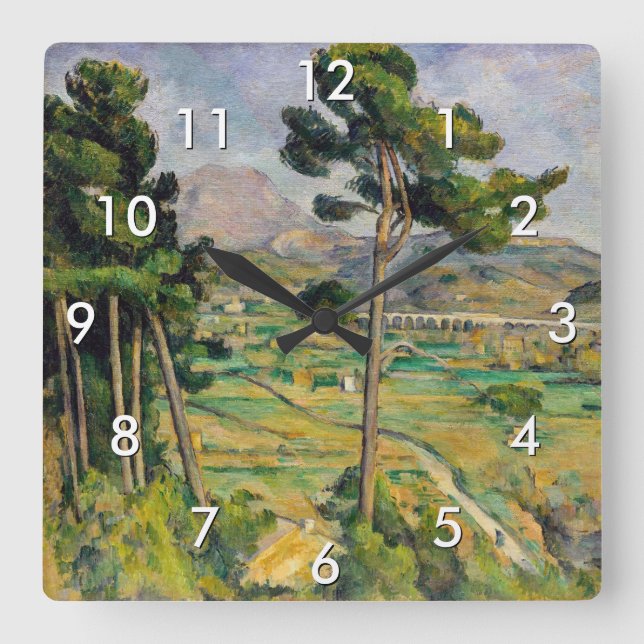 Paul Cezanne - Mont Sainte-Victoire und Viadukt Quadratische Wanduhr (Vorderseite)