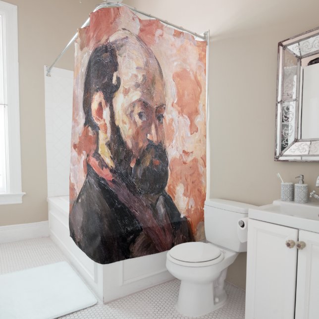 Paul Cezanne - Selbstportrait mit rosa Hintergrund Duschvorhang (Beispiel)
