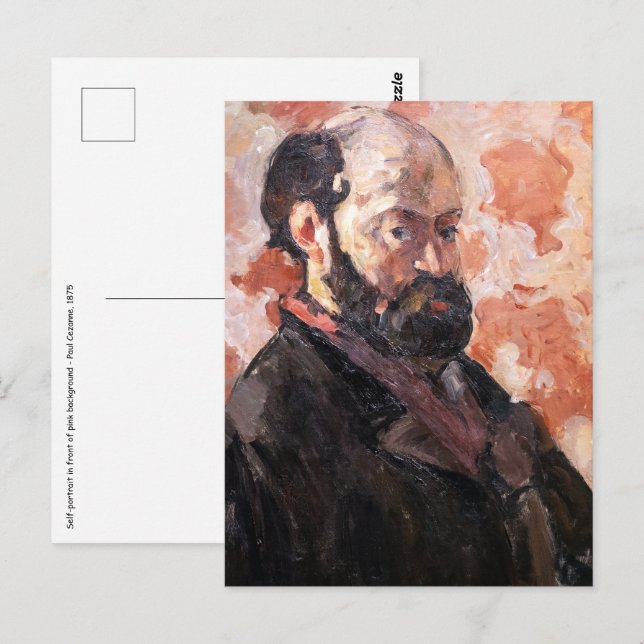 Paul Cezanne - Selbstportrait mit rosa Hintergrund Postkarte (Vorne/Hinten)