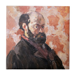Paul Cezanne - Selbstporträt mit rosa Hintergrund Fliese