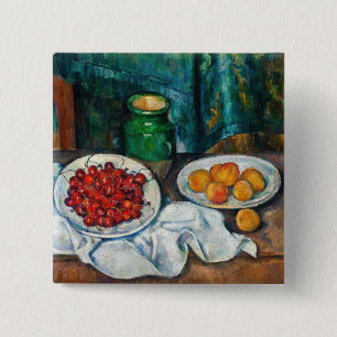 Paul Cezanne - Stilleben mit Kirschen und Pfirsich Button
