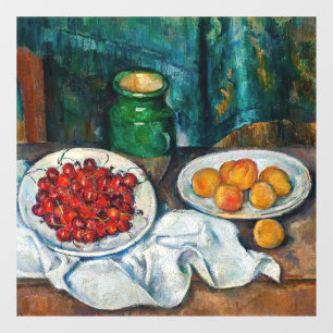 Paul Cezanne - Stilleben mit Kirschen und Pfirsich Fensteraufkleber