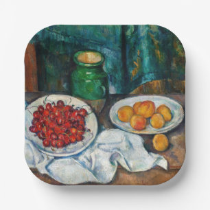 Paul Cezanne - Stilleben mit Kirschen und Pfirsich Pappteller