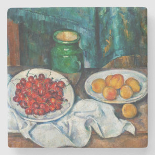 Paul Cezanne - Stilleben mit Kirschen und Pfirsich Steinuntersetzer