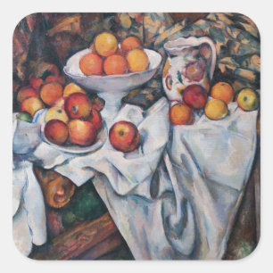 Paul Cezanne - Stillleben, Äpfel und Orange Quadratischer Aufkleber