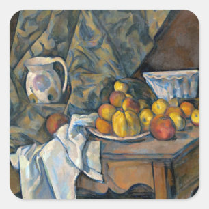 Paul Cezanne   Stillleben mit Äpfeln und Pfirsiche Quadratischer Aufkleber