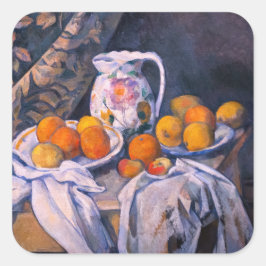 Paul Cezanne - Stillleben mit einem Vorhang Quadratischer Aufkleber