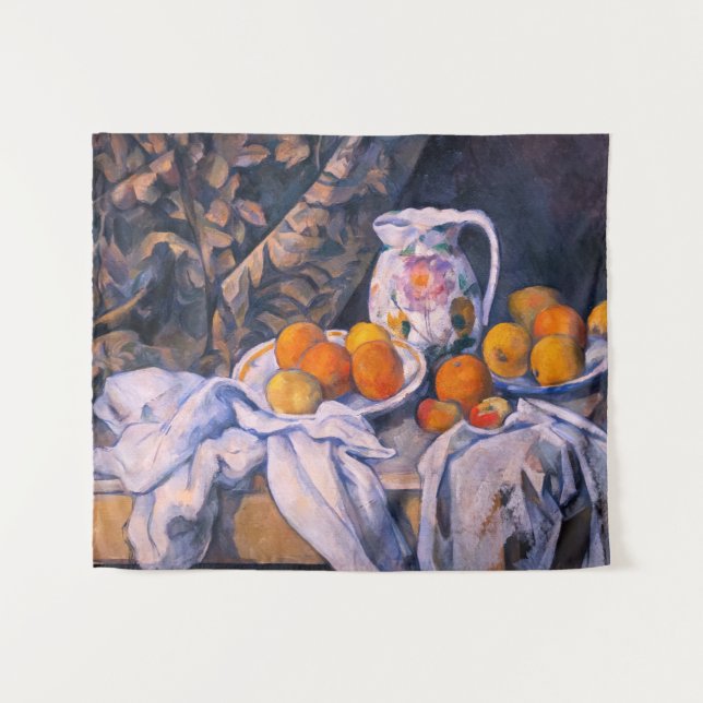 Paul Cezanne - Stillleben mit einem Vorhang Wandteppich (Vorderseite (Horizontal))