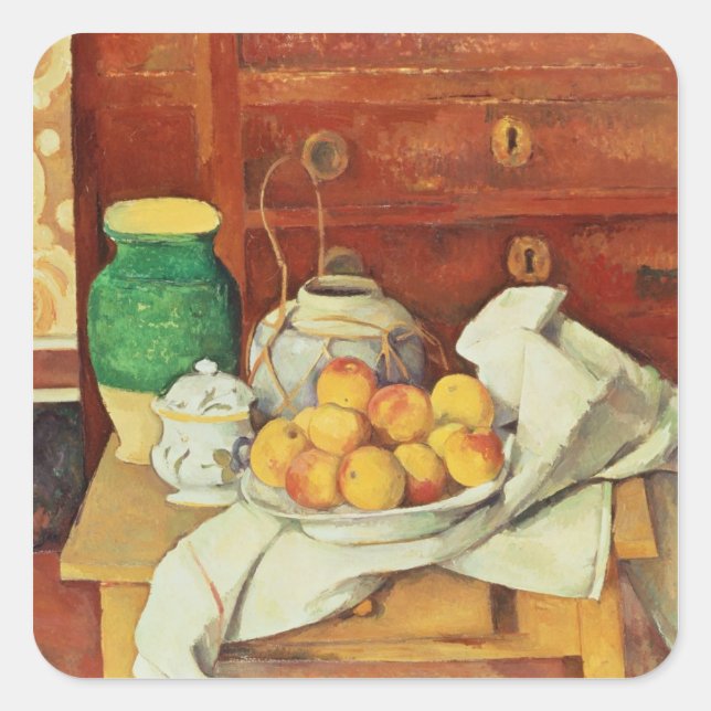 Paul Cezanne | Stillleben mit einer Kommode, Quadratischer Aufkleber (Vorderseite)
