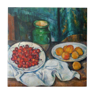 Paul Cezanne - Stillleben mit Kirschen und Peachs Fliese