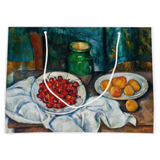 Paul Cezanne - Stillleben mit Kirschen und Peachs Große Geschenktüte (Vorderseite)