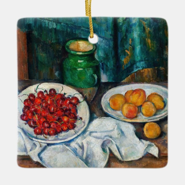 Paul Cezanne - Stillleben mit Kirschen und Peachs Keramikornament (Vorderseite)