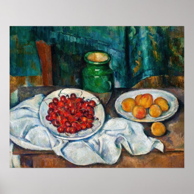 Paul Cezanne - Stillleben mit Kirschen und Peachs Poster (Vorne)