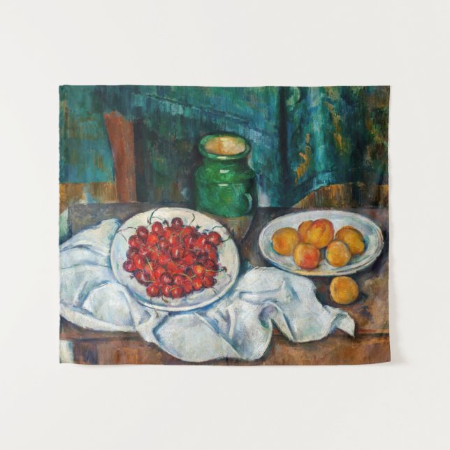 Paul Cezanne - Stillleben mit Kirschen und Peachs Wandteppich (Vorderseite (Horizontal))