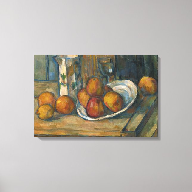 Paul Cezanne - Stillleben mit Milchsaft und Obst Leinwanddruck (Vorderseite)
