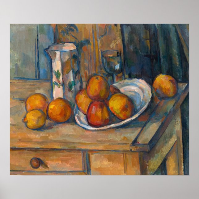 Paul Cezanne - Stillleben mit Milchsaft und Obst Poster (Vorne)