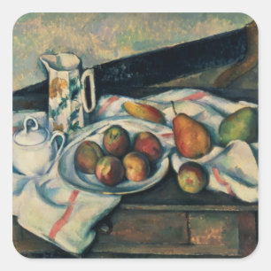 Paul Cezanne Stillleben von Pfirsichen und Birne Quadratischer Aufkleber