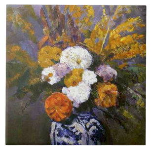Paul Cezanne Vintag Dahlias im Delft Vase Fliese