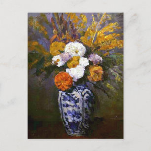 Paul Cezanne Vintag Dahlias in einer Delft-Vase Postkarte