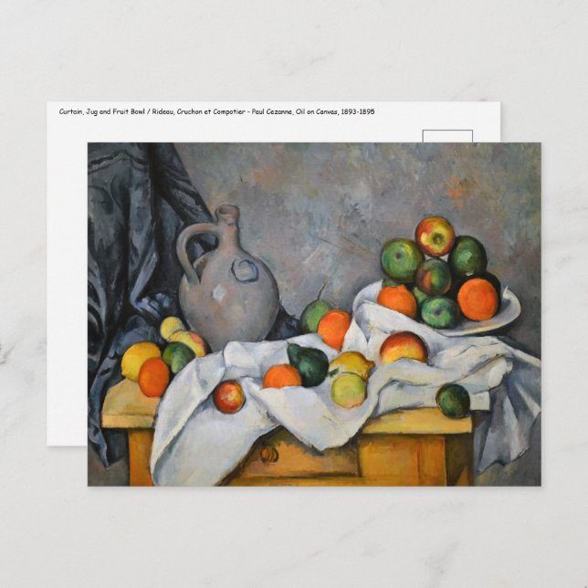 Paul Cezanne - Vorhang, Jug und Fruchtschale Postkarte (Vorne/Hinten)