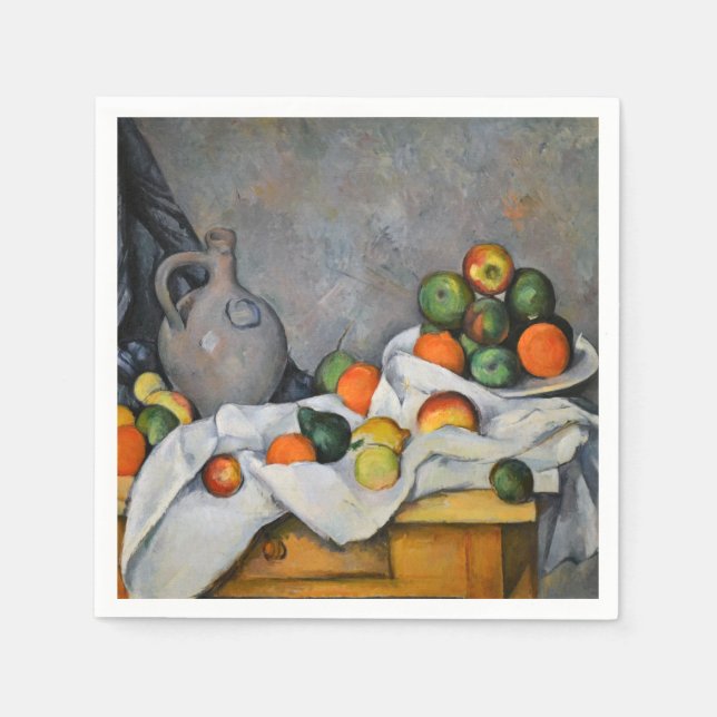 Paul Cezanne - Vorhang, Jug und Fruchtschale Serviette (Vorderseite)