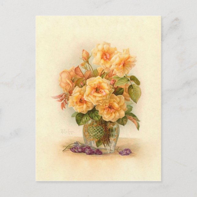Paul De Longpre Viktorianisch Blume Rose Bouquet Postkarte (Vorderseite)