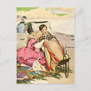 Paul Dombey und Florence am Strand von Brighton Postkarte