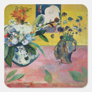 Paul Gauguin   Blume und eine japanische Zeitschri Quadratischer Aufkleber