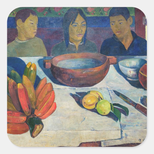 Paul Gauguin - Das Essen / Bananen Quadratischer Aufkleber (Vorderseite)