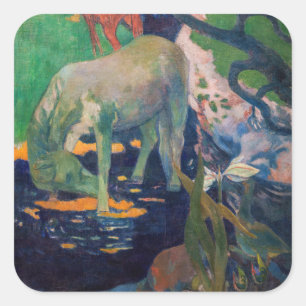 Paul Gauguin - Das weiße Pferd Quadratischer Aufkleber