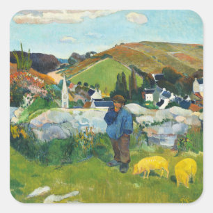 Paul Gauguin Die klassische Landschaft von Swinehe Quadratischer Aufkleber