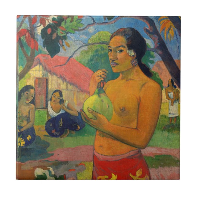 Paul Gauguin - Frauen, die eine Frucht halten Fliese (Vorderseite)
