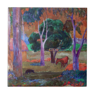 Paul Gauguin - Landschaft mit einem Schwein und ei Fliese