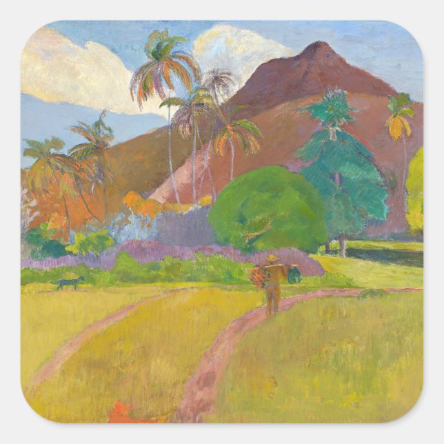 Paul Gauguin - Landschaft von Tahitien Quadratischer Aufkleber (Vorderseite)