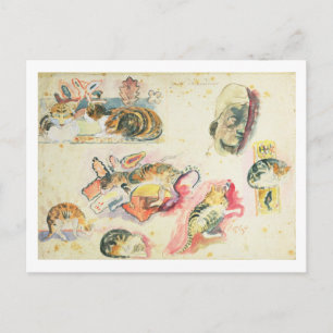 Paul Gauguin Studie mit Katzen und Kopf (w/c am Postkarte