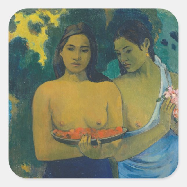 Paul Gauguin - Zwei tahitianische Frauen Quadratischer Aufkleber (Vorderseite)