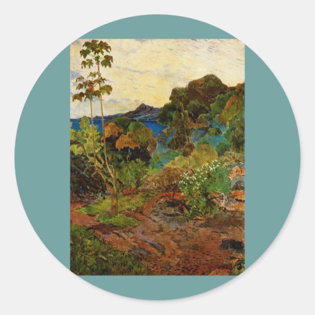 Paul Gauguins Landschaft Martinique (1887) Runder Aufkleber (Vorderseite)