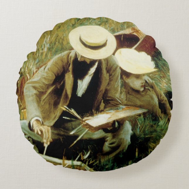 Paul Helleu Sketching mit seiner Ehefrau Rundes Kissen (Vorderseite)