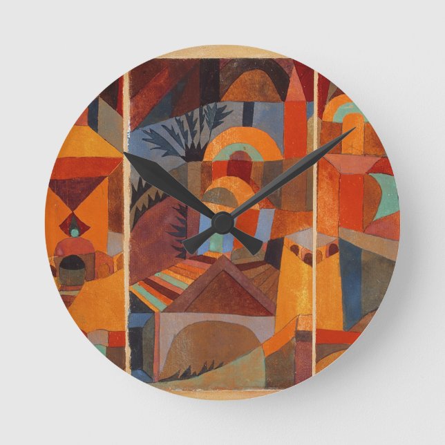 Paul Klee Abstrakt Art Modern Orange Malerei Runde Wanduhr (Vorderseite)