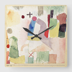 Paul Klee art: Pathetic Watercolor, Red Quadratische Wanduhr