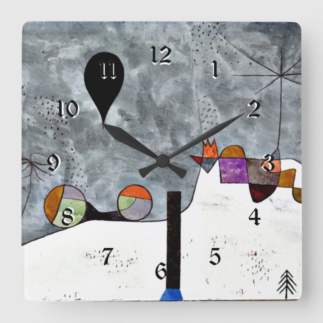 Paul Klee beliebtes Gemälde, Winter, Quadratische Wanduhr (Vorderseite)