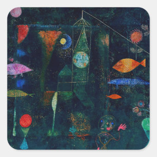 Paul Klee Fish Magic Abstrakte Malerei Grafik Quadratischer Aufkleber