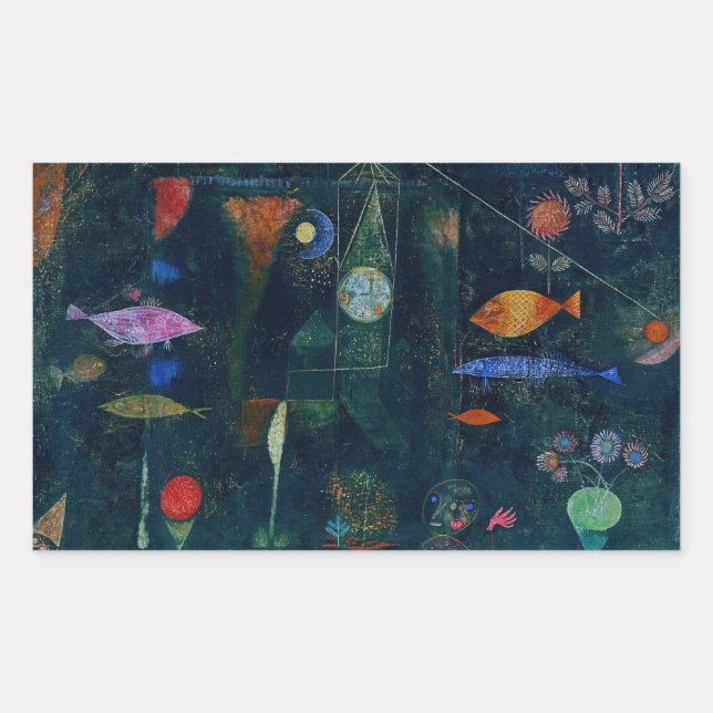 Paul Klee Fish Magic Abstrakte Malerei Grafik Rechteckiger Aufkleber (Vorderseite)