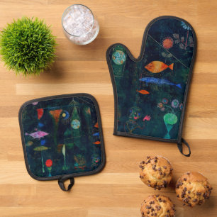 Paul Klee Fish Magic Abstrakte Malerei Grafische K Ofenhandschuh & Topflappen-Set