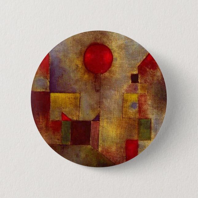 Paul Klee Red Balloon Abstrakte farbenfrohe Kunst Button (Vorderseite)