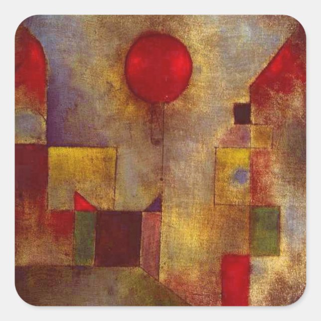 Paul Klee Red Balloon Abstrakte farbenfrohe Kunst Quadratischer Aufkleber (Vorderseite)