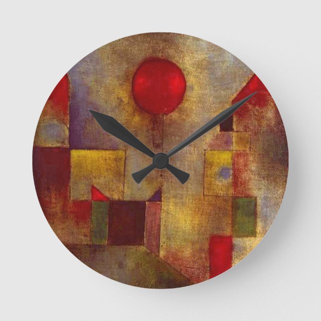 Paul Klee Red Balloon Abstrakte farbenfrohe Kunst Runde Wanduhr (Vorderseite)